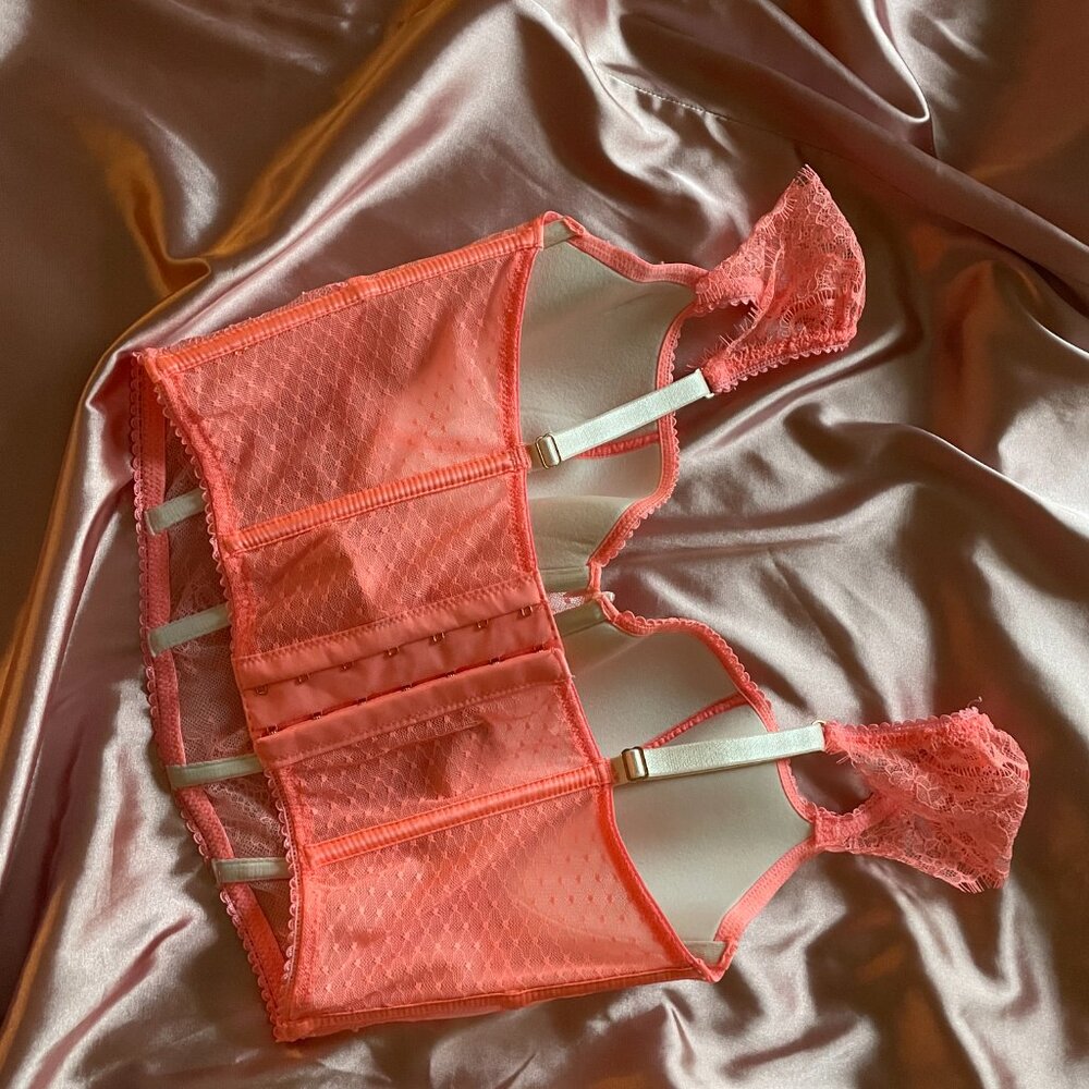 Victoria's Secret, S-DD, Dream Angels Lace Corset In Neon Nectar (BRIGHT CORAL) - Picture 8 of 10